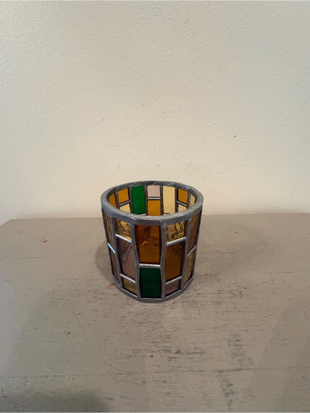 VTG Stained Glass Round Candle Holdet